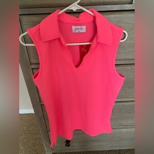 Women's neon Pink Sleeveless Top. V-neck polo. Perfect for summer